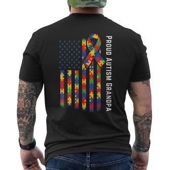 Proud Autism Grandpa American Flag Autism Awareness Grandpa Men's T-shirt Back Print - Seseable