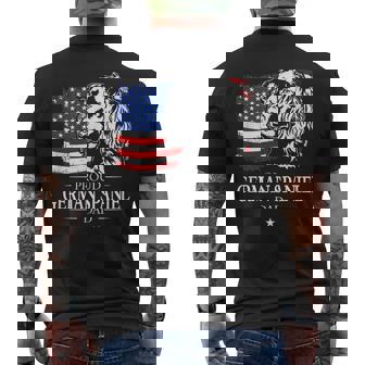 Proud German Spaniel Dad American US Flag Patriotic Bird Dog Men's Back Print T-Shirt | Mazezy