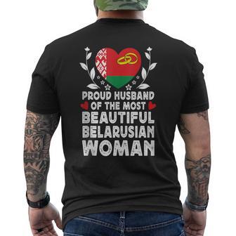 Proud Husband Of Beautiful Belarusian Wife Belarus Flag Tank Top Men's Back Print T-Shirt | Mazezy