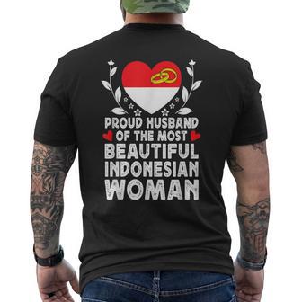 Proud Husband Of Beautiful Indonesian Wife Indonesia Flag Men's Back Print T-Shirt | Mazezy