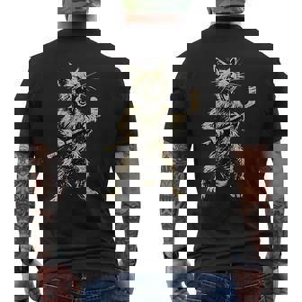 Retro Cat Playing Ice Hockey Puck Motion Rink Feline Humor Men's Back Print T-Shirt | Mazezy