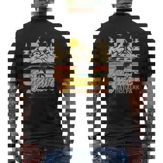 Retro Glacier National Park Bear Montana Hiking Camping Men's Back Print T-Shirt | Mazezy