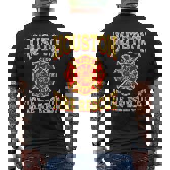 Retro Houston Fire Department Patch Flag Texas Firefighter Men's Back Print T-Shirt | Mazezy