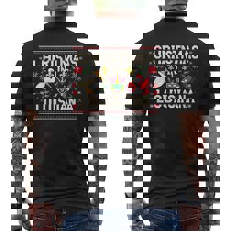 Retro Louisiana Christmas Carnival Mardi Gras Holiday Men's Back Print T-Shirt | Mazezy