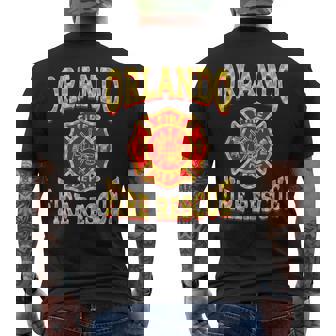 Retro Orlando Fire Department Patch Flag Florida Firefighter Men's Back Print T-Shirt | Mazezy