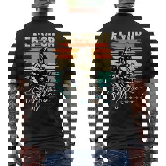 Retro Vintage Eat Your Veggies Vegan Workout Gym Motivation Men's Back Print T-Shirt | Mazezy