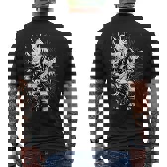 Rhino Playing Bass Guitar Cute Rockin' Men's Back Print T-Shirt | Mazezy