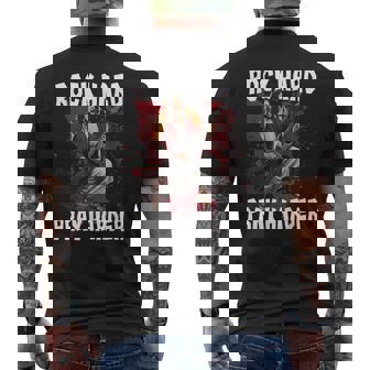 Rock Hard Pray Harder Jesus Guitar Christian Rock Men's Back Print T-Shirt | Mazezy