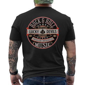 Rockabilly Music Lucky Devil レトロ ヴィンテージ 1950年代ロックロール メンズTシャツ バックプリント - Kawaiitshirt