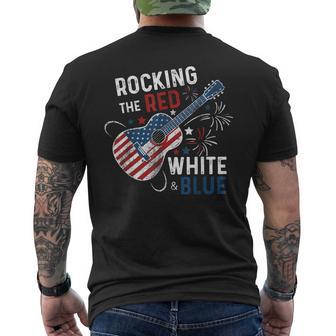 Rocking The Red White And Blue Guitar 4Th Of July Musician Men's T-shirt Back Print - Thegiftio UK