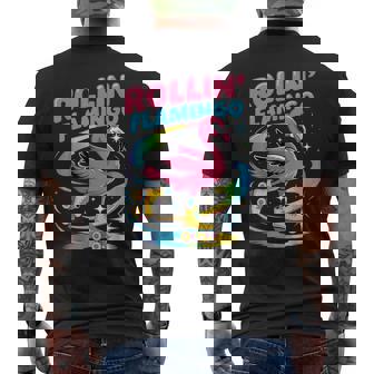 Rollin' Flamingo Roller Skating Bird Fun Men's Back Print T-Shirt | Mazezy