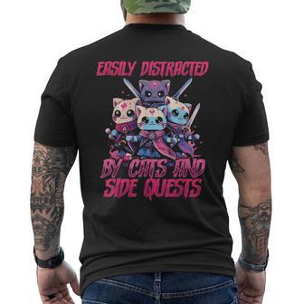 Rpg Gamer Cats Side Quest Distracted Nerdy Tabletop Fun Men Men's T-shirt Back Print - Monsterry