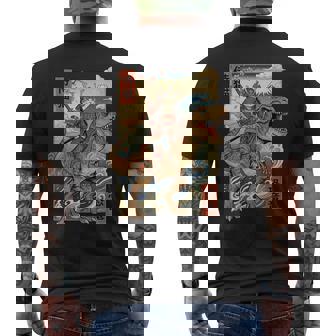 Samurai Cat Riding Dinosaur Japan T-Rex Katana Graphic Men's T-shirt Back Print - Thegiftio