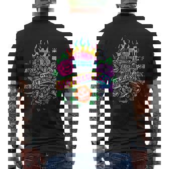 San Francisco Retro Ink Style City Art With Landmarks Roses Men's Back Print T-Shirt | Mazezy