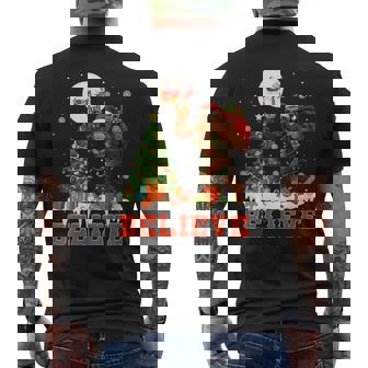 Santa Bigfoot Christmas Lights Sasquatch Believe Xmas Men's Back Print T-Shirt | Mazezy