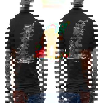 Santa Bigfoot Christmas Tree Xmas Lights Sasquatch Men's Back Print T-Shirt | Mazezy