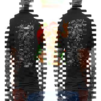 Santa Bigfoot Christmas Tree Xmas Lights Sasquatch Men's Back Print T-Shirt | Mazezy