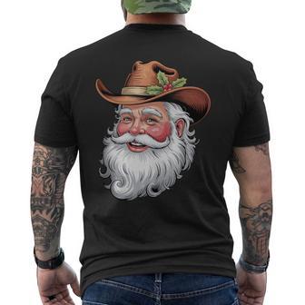 Santa Cowboy Western Christmas Xmas Holiday Pajamas Tank Top Men's Back Print T-Shirt | Mazezy