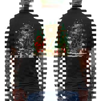 Santa Hunting Cabin Christmas Better Not Pout Art Men's Back Print T-Shirt | Mazezy