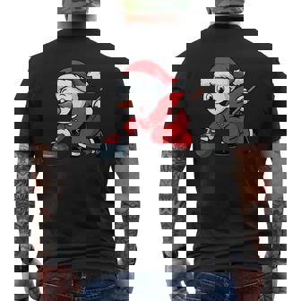 Santa Snowman Curling Player Christmas Winter Pajama Men's Back Print T-Shirt | Mazezy