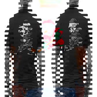 Santa Snowman Playing Ice Hockey Christmas Pajama Players Men's Back Print T-Shirt | Mazezy