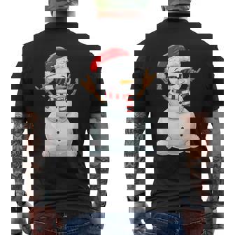 Santa Snowman Rock Hand Sign Language Xmas Rock Music Lover Men's Back Print T-Shirt | Mazezy