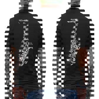 Saxophone Sketch Chamber Music Tank Top Men's Back Print T-Shirt | Mazezy