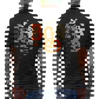 Scary Bold Boo Halloween Ghost Pumpkin Bat Spider Men's Back Print T-Shirt | Mazezy