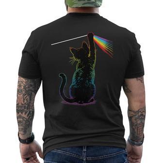 Schwarze Katze Regenbogen Licht Prisma Wissenschaft T-Shirt mit Rückendruck - Geschenkecke