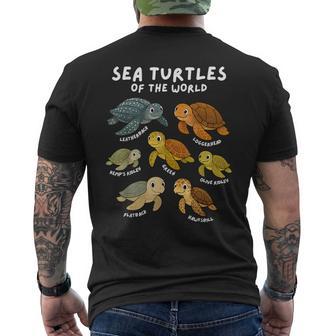 Sea Turtles Of The World Educational Animal Collection Types Men's T-shirt Back Print | Mazezy