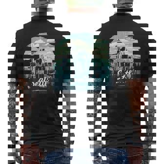 Seattle Skyline Vintage Seattle Washington Cityscape Men's T-shirt Back Print - Monsterry