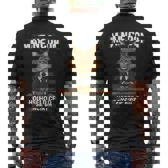 Serious Maine Coon Office Cat Illustration Men's Back Print T-Shirt | Mazezy