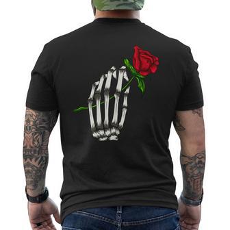 Skeleton Hand Holding Rose Valentine Art Tank Top Men's Back Print T-Shirt | Mazezy