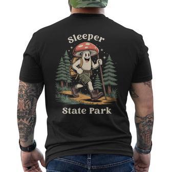 Sleeper State Park Michigan Hiking Mushroom Vacation Men's Back Print T-Shirt | Mazezy