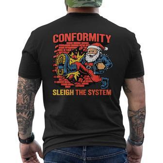 Sleigh The System Rebel Santa Holiday Men's Back Print T-Shirt | Mazezy