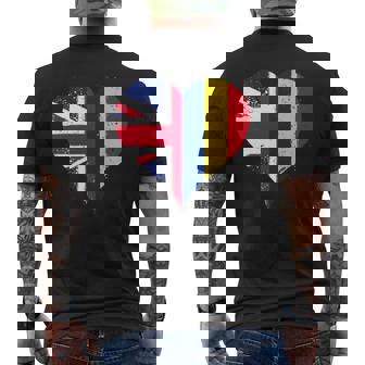 Small Romania UK Flag Union Jack For Proud British Romanian Men's Back Print T-Shirt | Mazezy