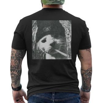 Smoking Cat Beanie Meme Grunge Aesthetic Men's T-shirt Back Print - Monsterry