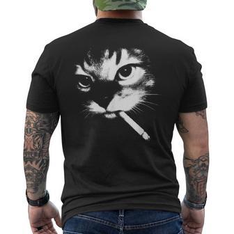 Smoking Cat Meme Cigarette Kitty Gen Z Men's T-shirt Back Print - Monsterry