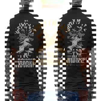 Sorry I'm Late I Was Woodworking Lumberjack Men's Back Print T-Shirt | Mazezy