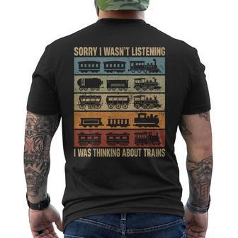 Sorry I Wasn't Listening I Was Thinking About Trains Retro Men's T-shirt Back Print - Thegiftio UK