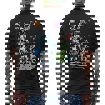 Space Astronaut Walking Alien Dog Planet Men's Back Print T-Shirt | Mazezy