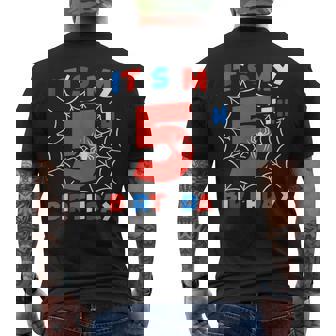 Spider Web 5th Birthday Party 5 Year Old Birthday Boys Kids Tank Top Men's Back Print T-Shirt | Mazezy