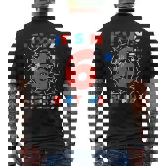 Spider Web 6th Birthday Party 6 Year Old Birthday Boys Kids Tank Top Men's Back Print T-Shirt | Mazezy