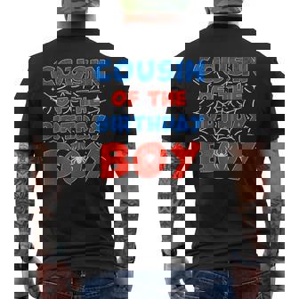 Spider Web Birthday Party Cousin Of The Birthday Boy Kids Tank Top Men's Back Print T-Shirt | Mazezy