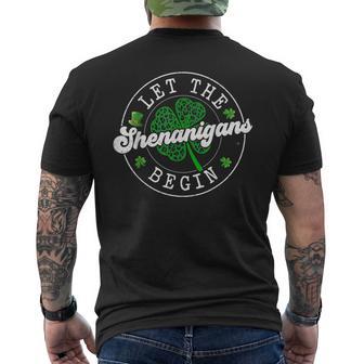 St Patrick Day Let The Shenanigans Begin Leopard Clovers Men's T-shirt Back Print - Thegiftio