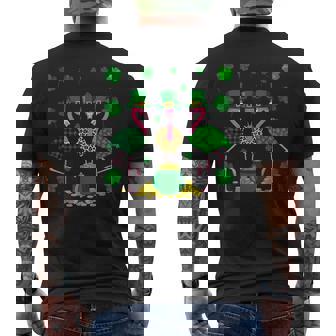 St Patrick's Day Flamingo Irish Ireland Shamrock Clover Men's Back Print T-Shirt | Mazezy