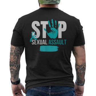 Stop Sexual Assault Awareness Month Support Teal Ribbon Men's T-shirt Back Print - Monsterry