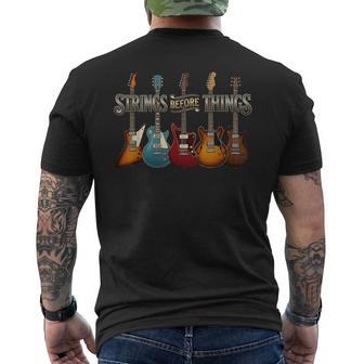 Strings Before Thing Vintage Acoustic Guitar Music Men's T-shirt Back Print - Thegiftio