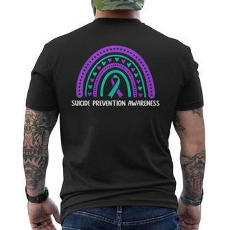 Suicide Prevention Awareness Pink And Blue Ribbon Rainbow Men's Back Print T-Shirt | Mazezy