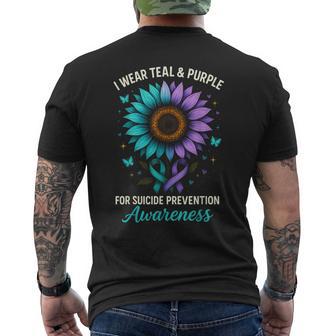 Suicide Prevention Awareness Wear Teal And Purple Butterfly Men's Back Print T-Shirt | Mazezy